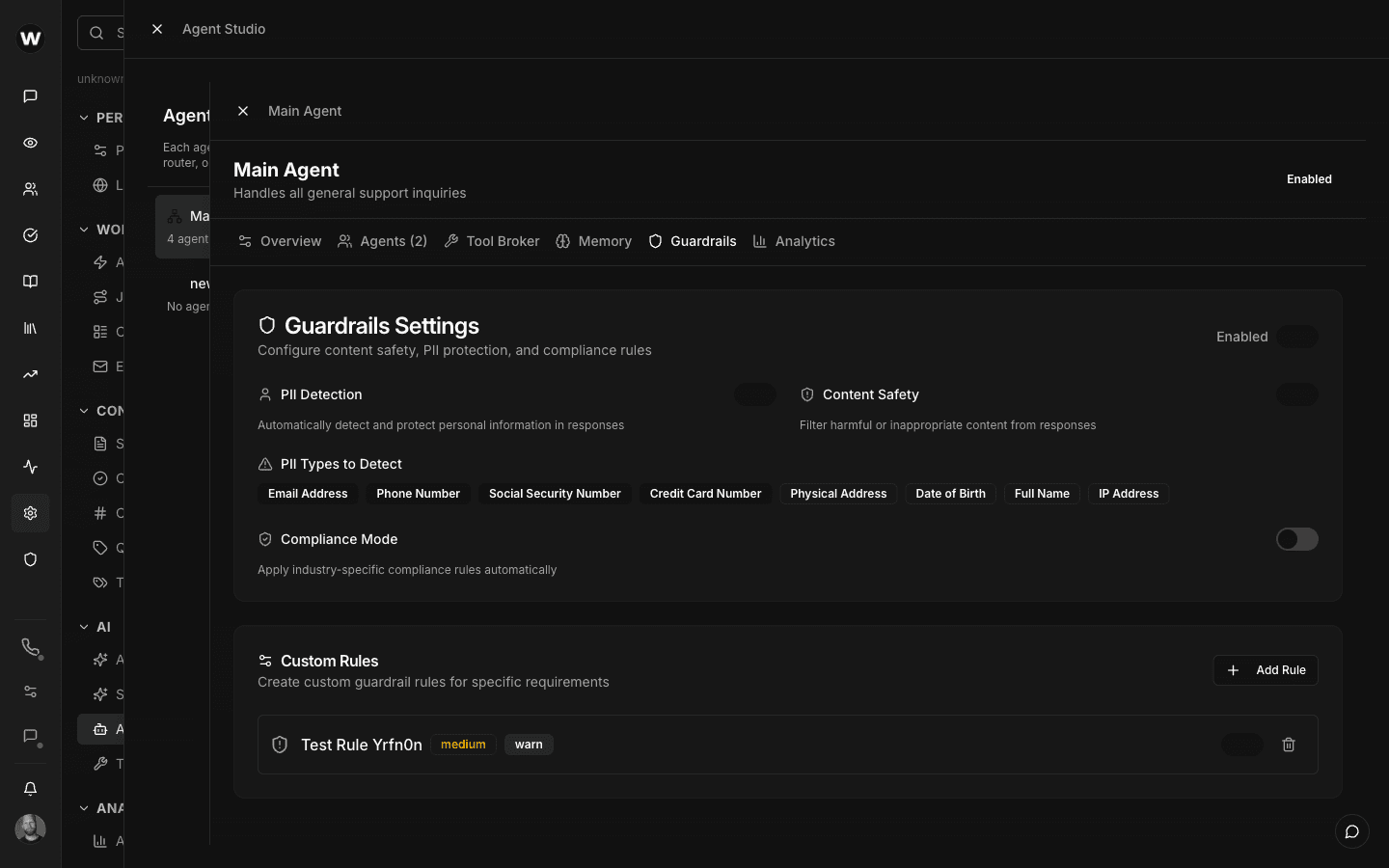 AI guardrails and orchestration settings