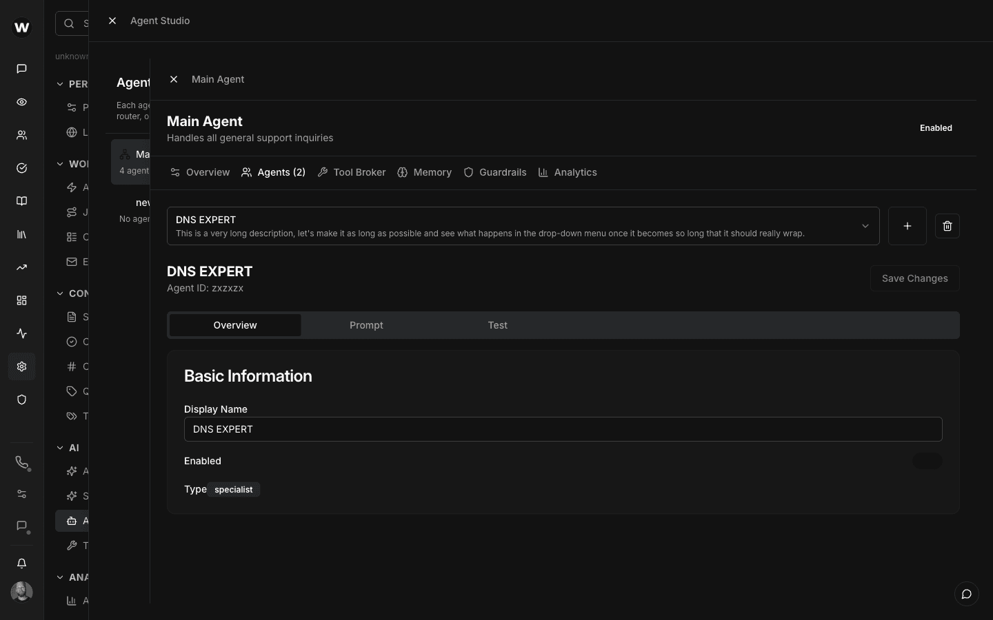 Agent specialist configuration