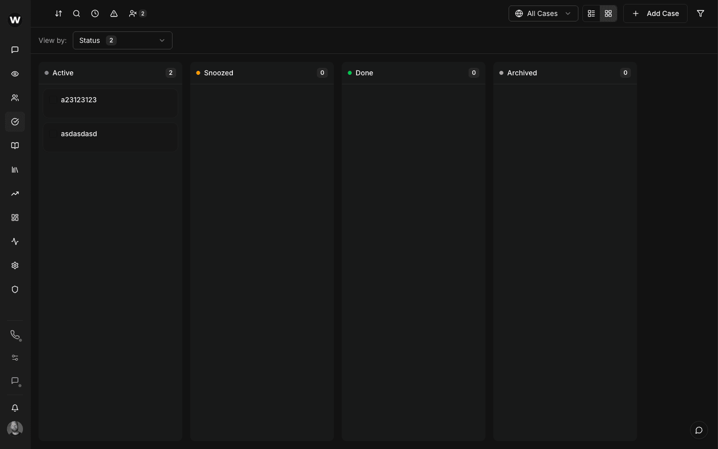 Case workflow Kanban board