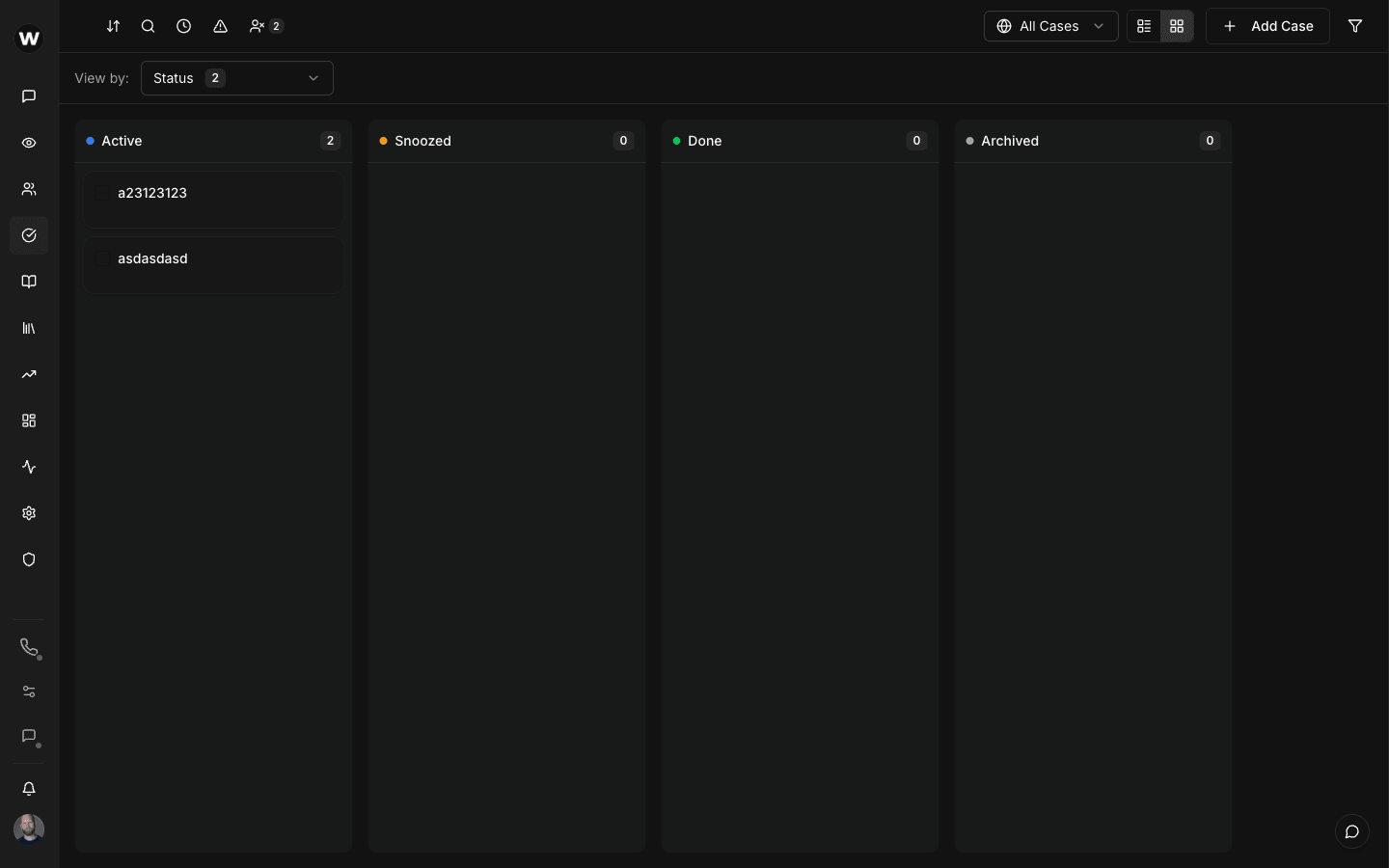 Case workflow Kanban board