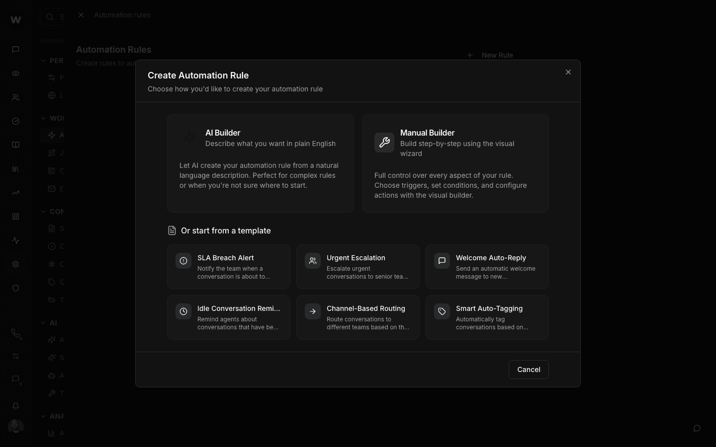 Automation rule builder for routing