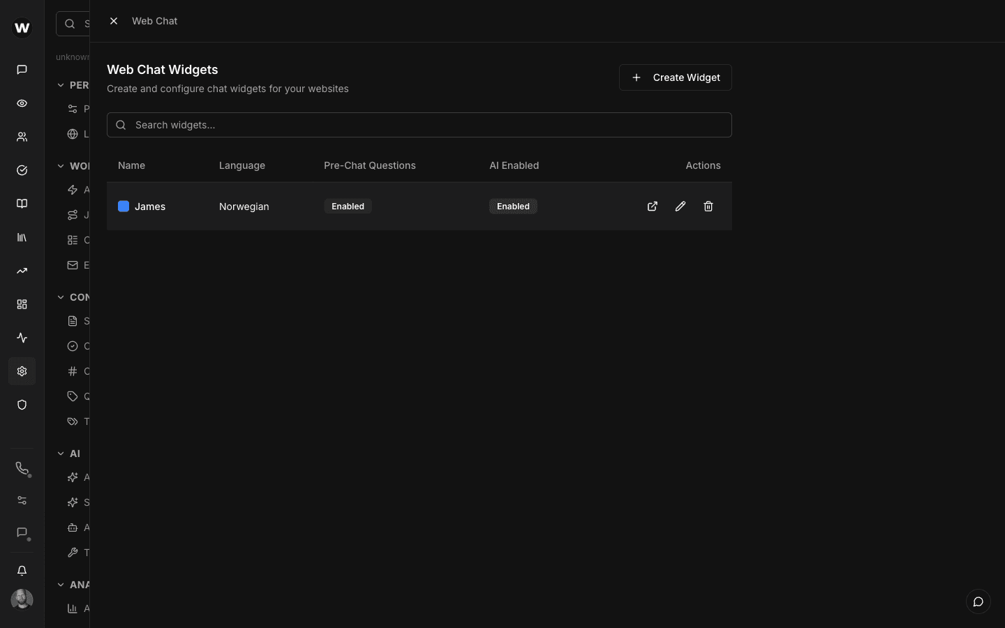 Web chat widget configuration
