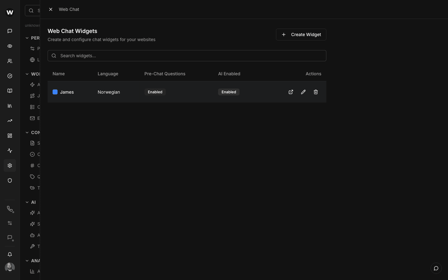 Web chat widget configuration