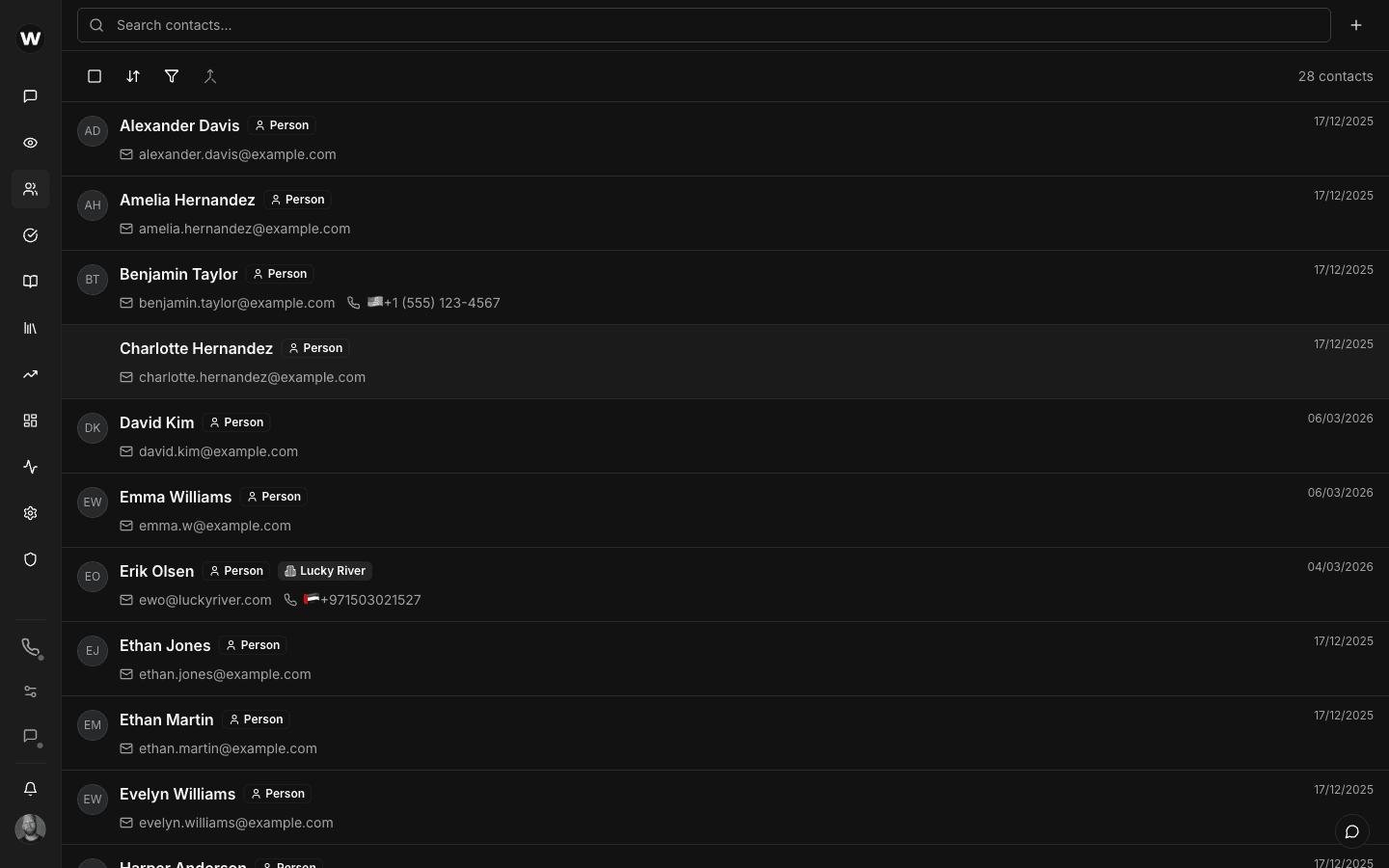 CRM contacts list