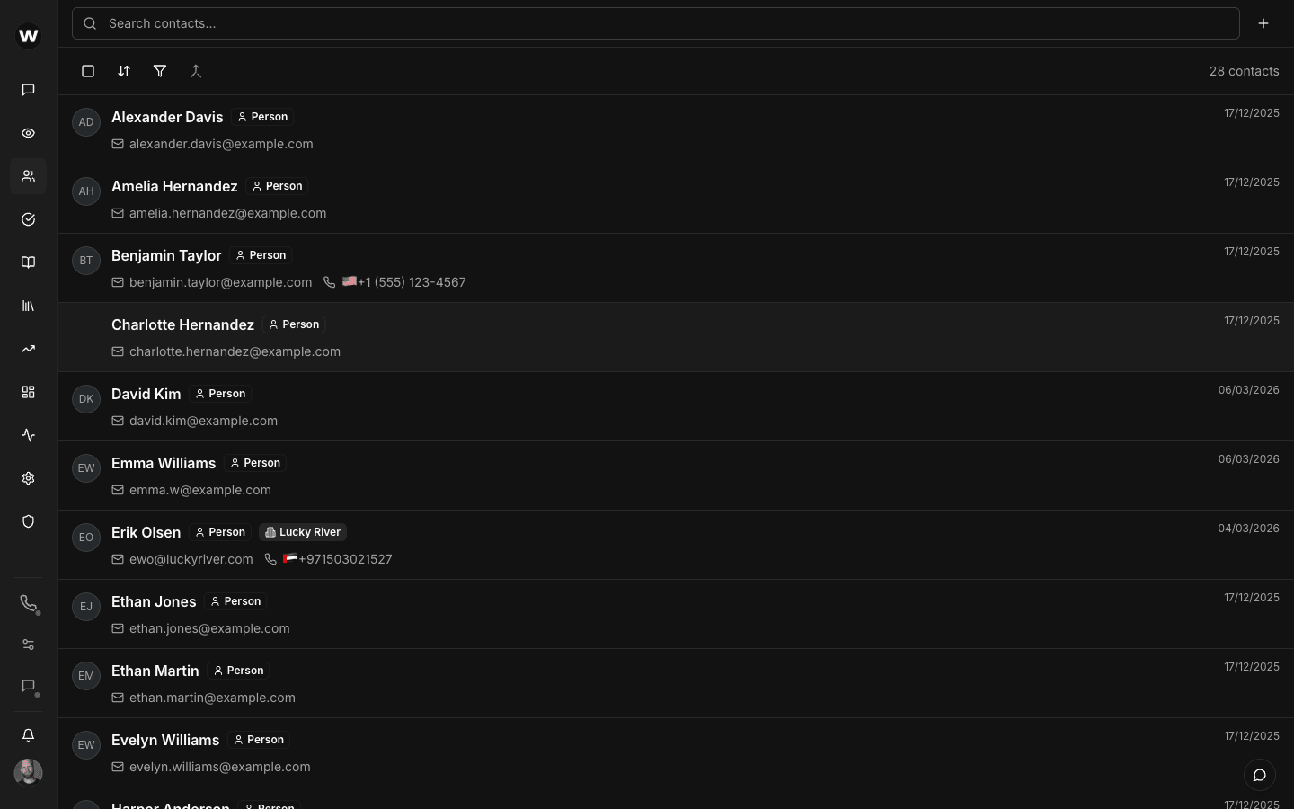 CRM contacts list