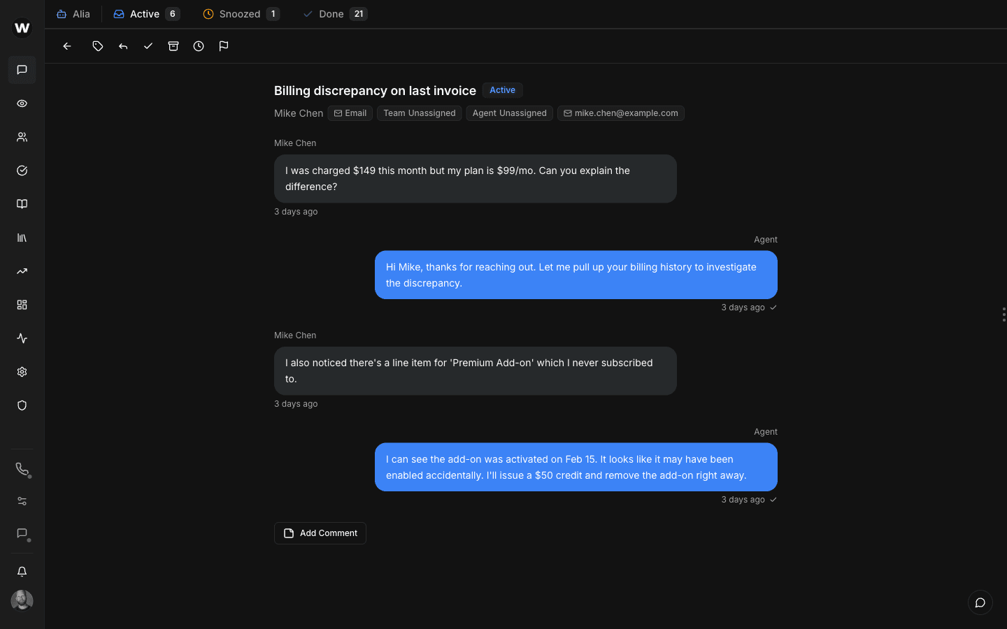 Agent Workspace with full AI conversation context