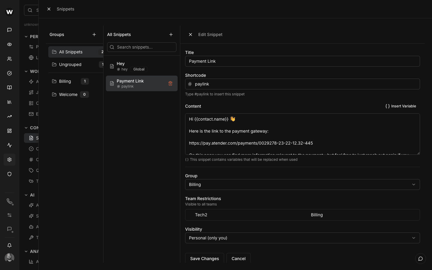 Snippet picker with templates